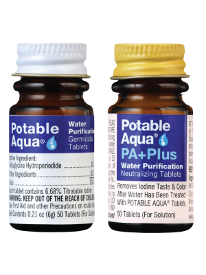 Potable Aqua Water Purification Tablets with PA Plus, Portable and Effective Solution for Camping, Hiking, Emergencies, Natural Disasters and International Travel, Two 50ct Bottles Potable Aqua Water Purification Tablets with PA Plus, Portable and Effective Solution for Camping, Hiking, Emergencies, Natural Disasters and International Travel, Two 50ct Bottles